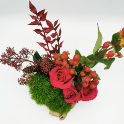 Éclat de roses sur écorce naturelle