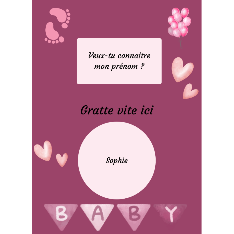 Carte à gratter un prénom attendu avec amour