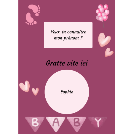 Carte à gratter un prénom attendu avec amour
