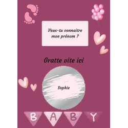 Carte à gratter un prénom attendu avec amour