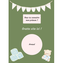 Carte à gratter prénom bébé annonce tendre vert sauge