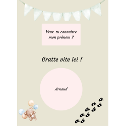 Carte à gratter prénom bébé annonce délicate beige naturel