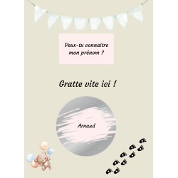 Carte à gratter prénom bébé annonce délicate beige naturel