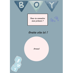 Carte à gratter prénom bébé annonce douce boy bleu poudré