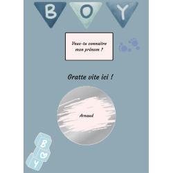 Carte à gratter prénom bébé annonce douce boy bleu poudré