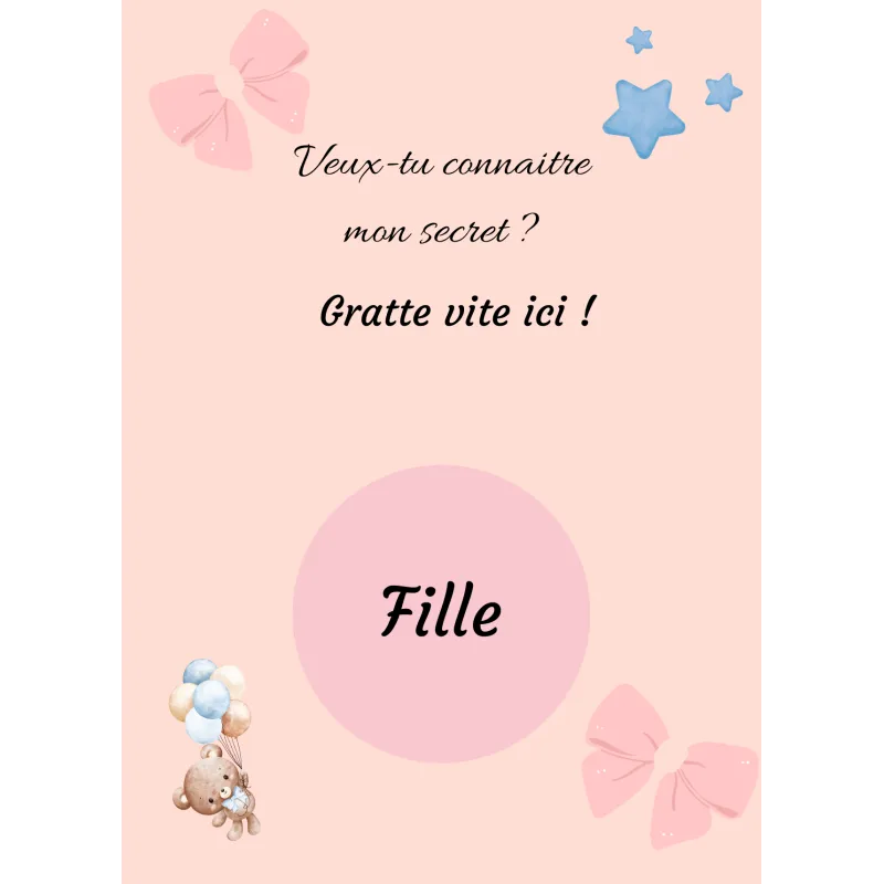 Carte à gratter révélation secrète rose tendre