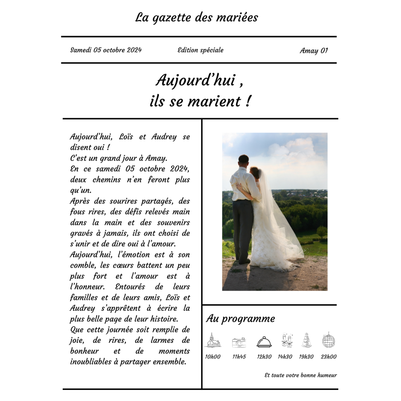 La gazette des mariés, une page d’amour à encadrer