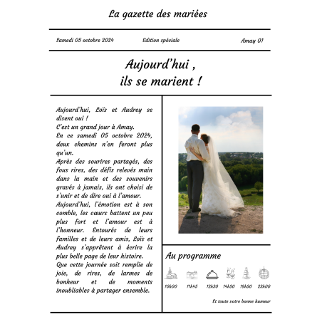 La gazette des mariés, une page d’amour à encadrer