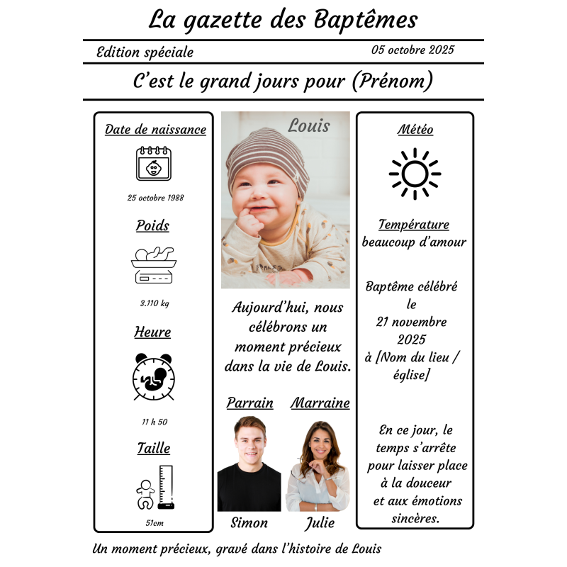 La gazette de baptême, un souvenir précieux à personnaliser