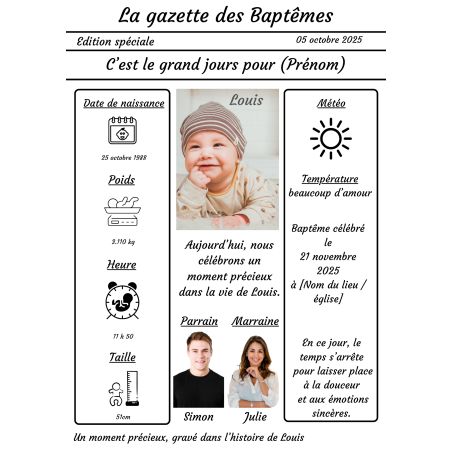 La gazette de baptême, un souvenir précieux à personnaliser