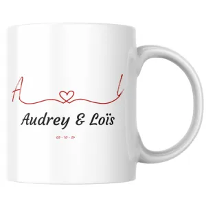 Mug personnalisé amour au trait continu et cœur